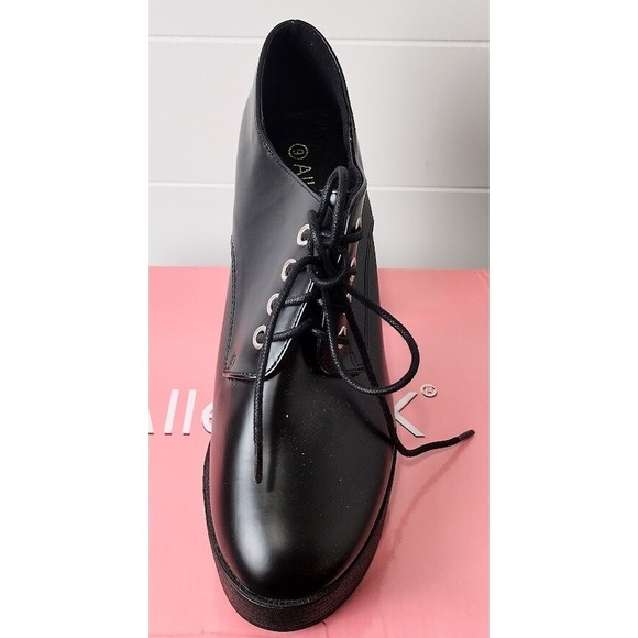 Allegra K Womens Black Faux Leather Platform Chunky Heel Lace Up Oxford Shoes 9 - Picture 2 of 7